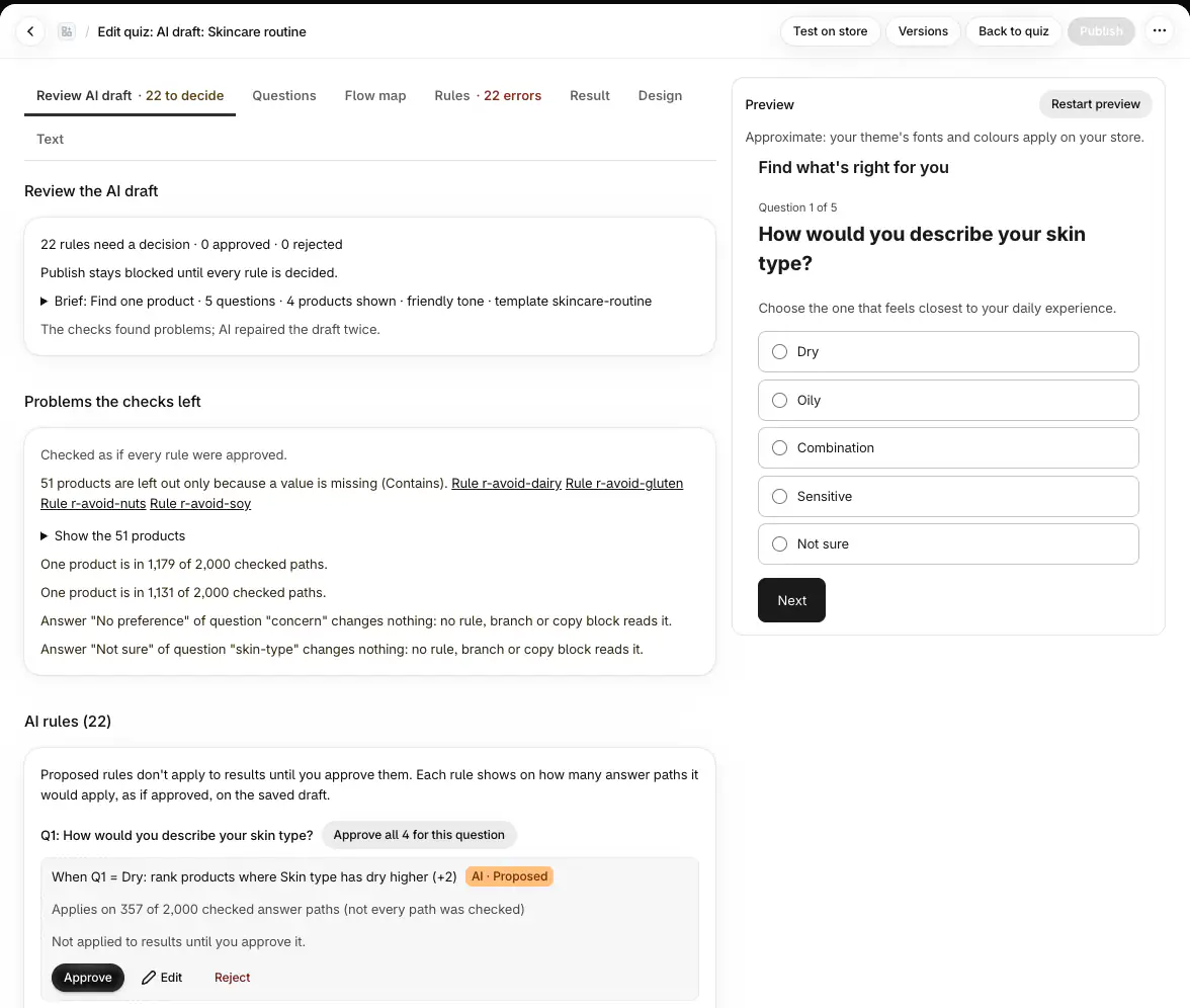 Review AI draft: rules to decide and the problems the checks left
