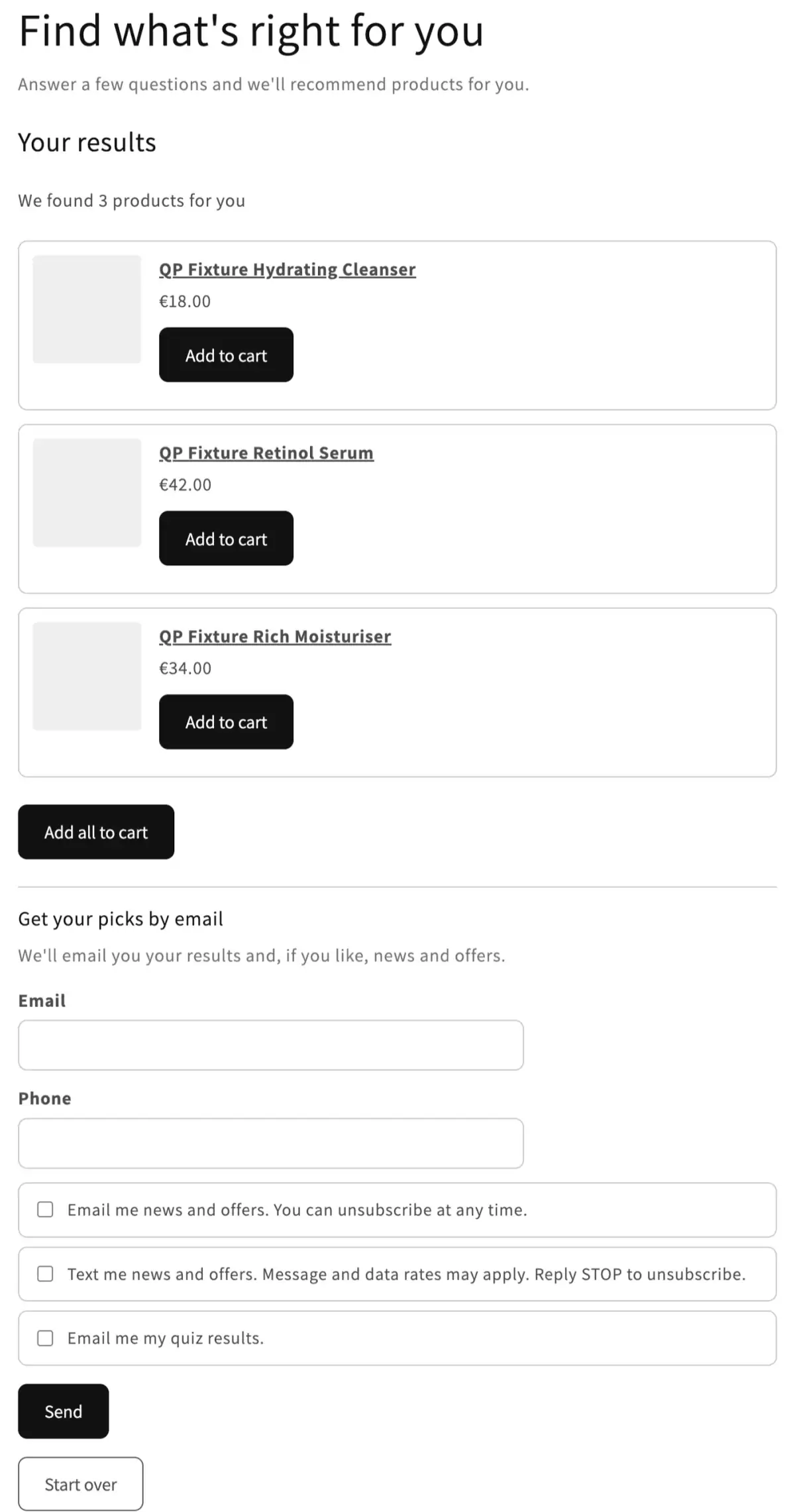 The opt-in form on the storefront under the results
