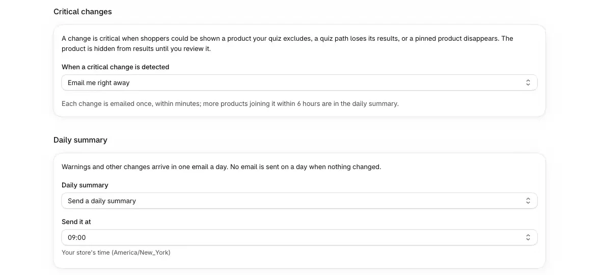 Settings › Notifications: critical changes and the daily summary