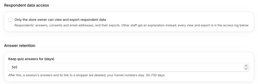 Settings › Privacy: owner-only access and answer retention